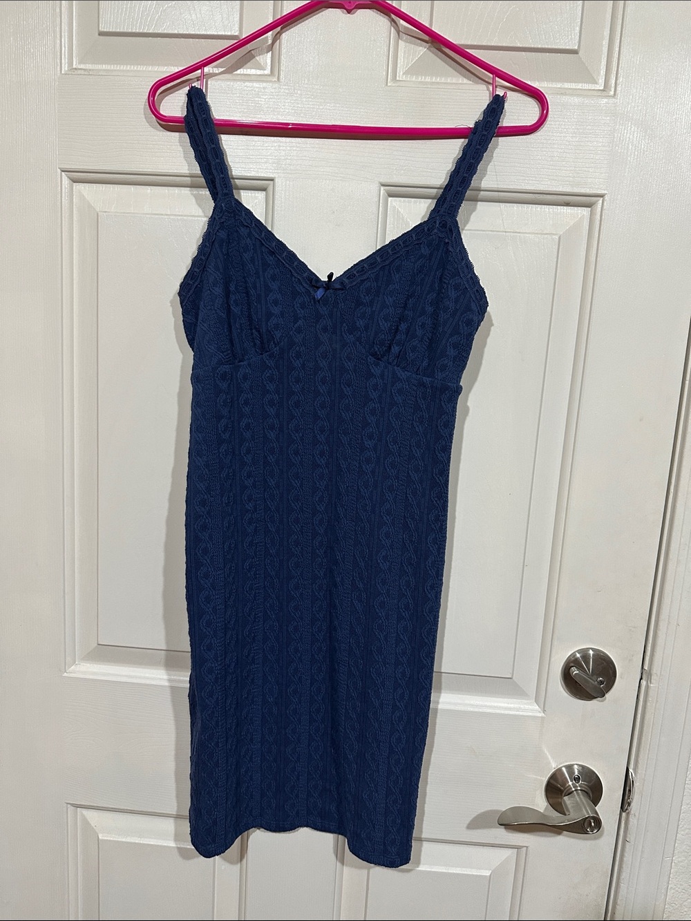 No Boundaries Navy Lace-Textured Spaghetti Strap Mini Dress